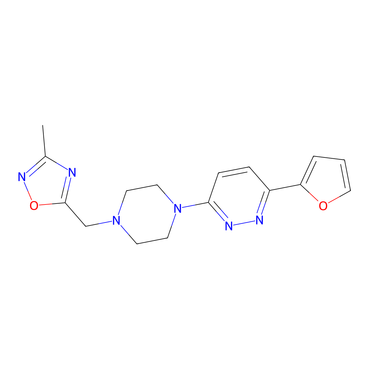 3-(Furan-2-yl)-6-{4-[(3-methyl-1,2,4-oxadiazol-5-yl)methyl]piperazin-1-yl}pyridazine molecular structure, CAS 2415582-51-1
