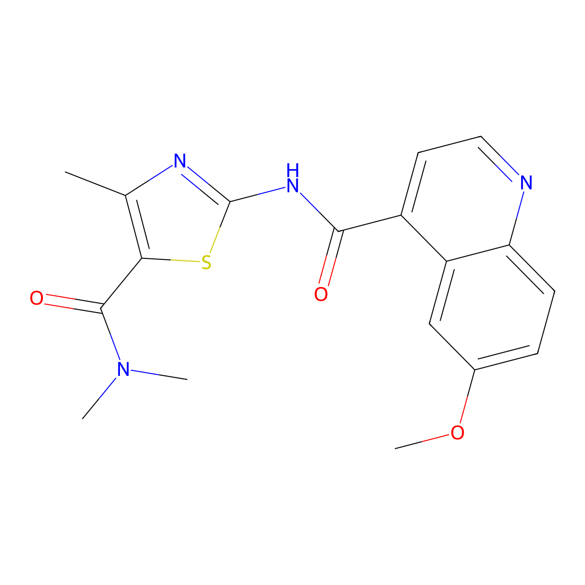 N-[5-(dimethylcarbamoyl)-4-methyl-1,3-thiazol-2-yl]-6-methoxyquinoline-4-carboxamide molecular structure, CAS 2415582-52-2