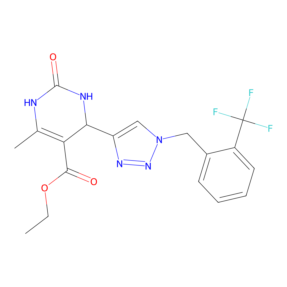 ethyl 6-methyl-2-oxo-4-(1-{[2-(trifluoromethyl)phenyl]methyl}-1H-1,2,3-triazol-4-yl)-1,2,3,4-tetrahydropyrimidine-5-carboxylate molecular structure, CAS 2415582-53-3