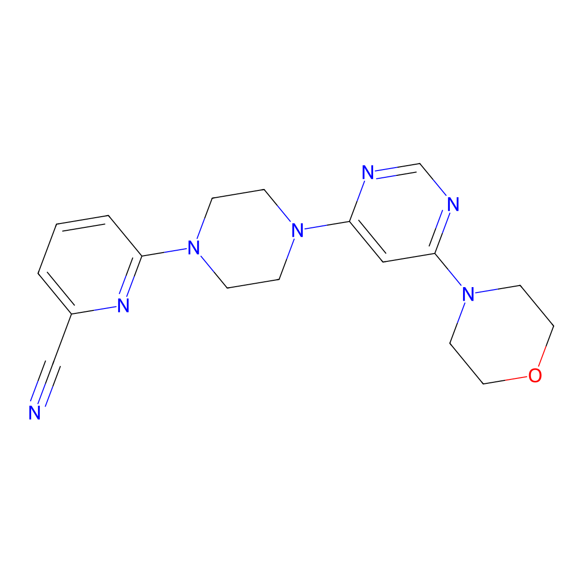 6-{4-[6-(Morpholin-4-yl)pyrimidin-4-yl]piperazin-1-yl}pyridine-2-carbonitrile molecular structure, CAS 2415582-54-4