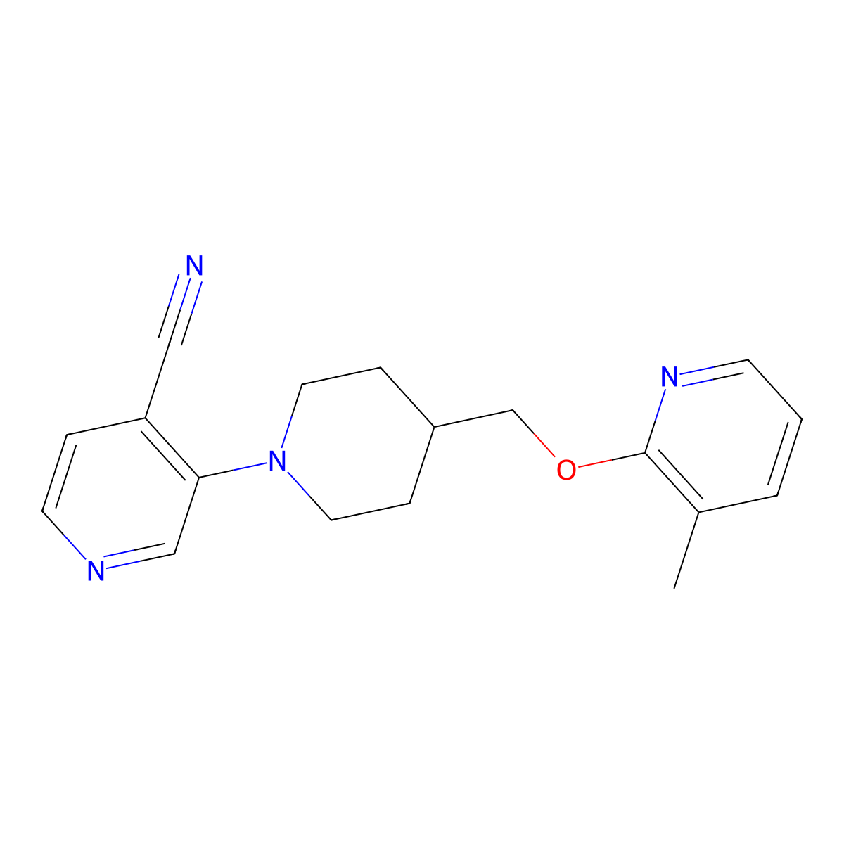 3-(4-{[(3-Methylpyridin-2-yl)oxy]methyl}piperidin-1-yl)pyridine-4-carbonitrile molecular structure, CAS 2415582-58-8