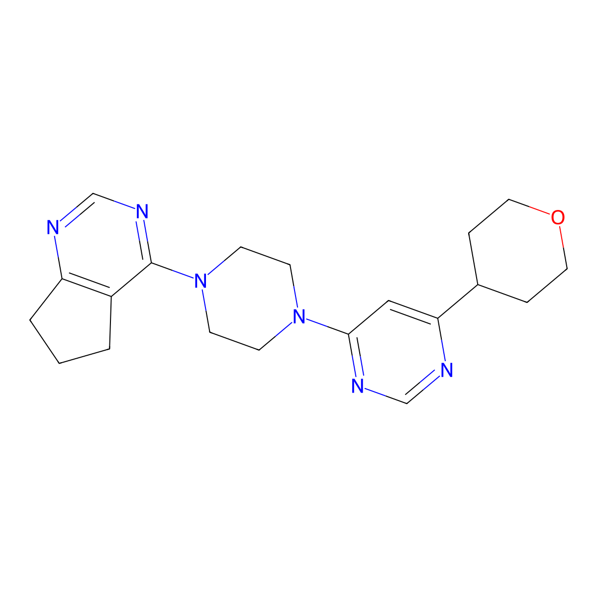 4-(4-{5H,6H,7H-cyclopenta[d]pyrimidin-4-yl}piperazin-1-yl)-6-(oxan-4-yl)pyrimidine molecular structure, CAS 2415582-62-4