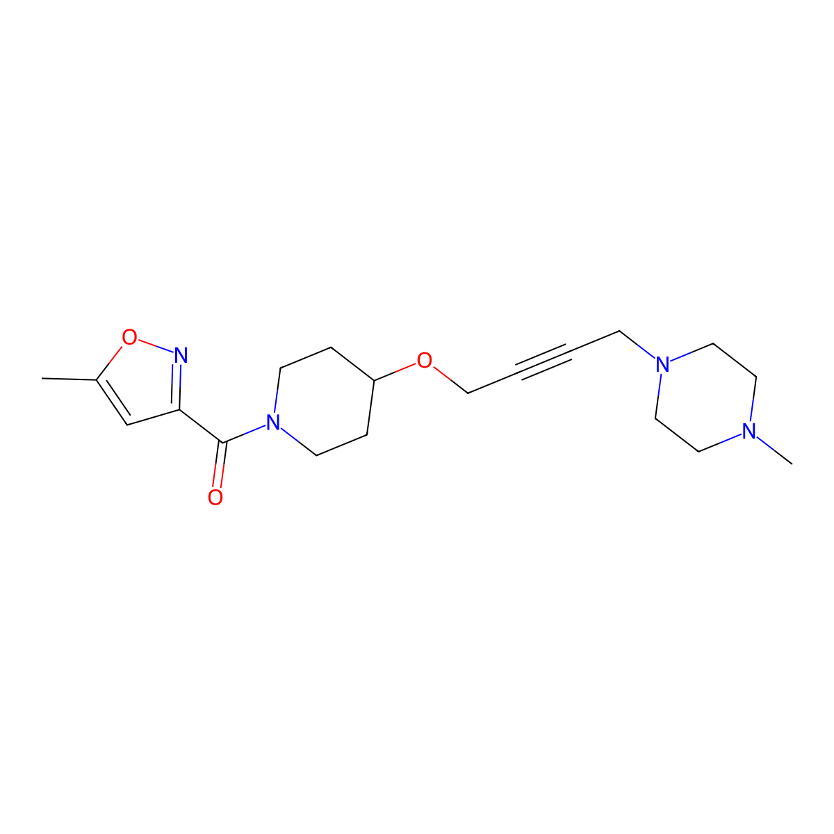 1-Methyl-4-(4-{[1-(5-methyl-1,2-oxazole-3-carbonyl)piperidin-4-yl]oxy}but-2-yn-1-yl)piperazine molecular structure, CAS 2415582-65-7