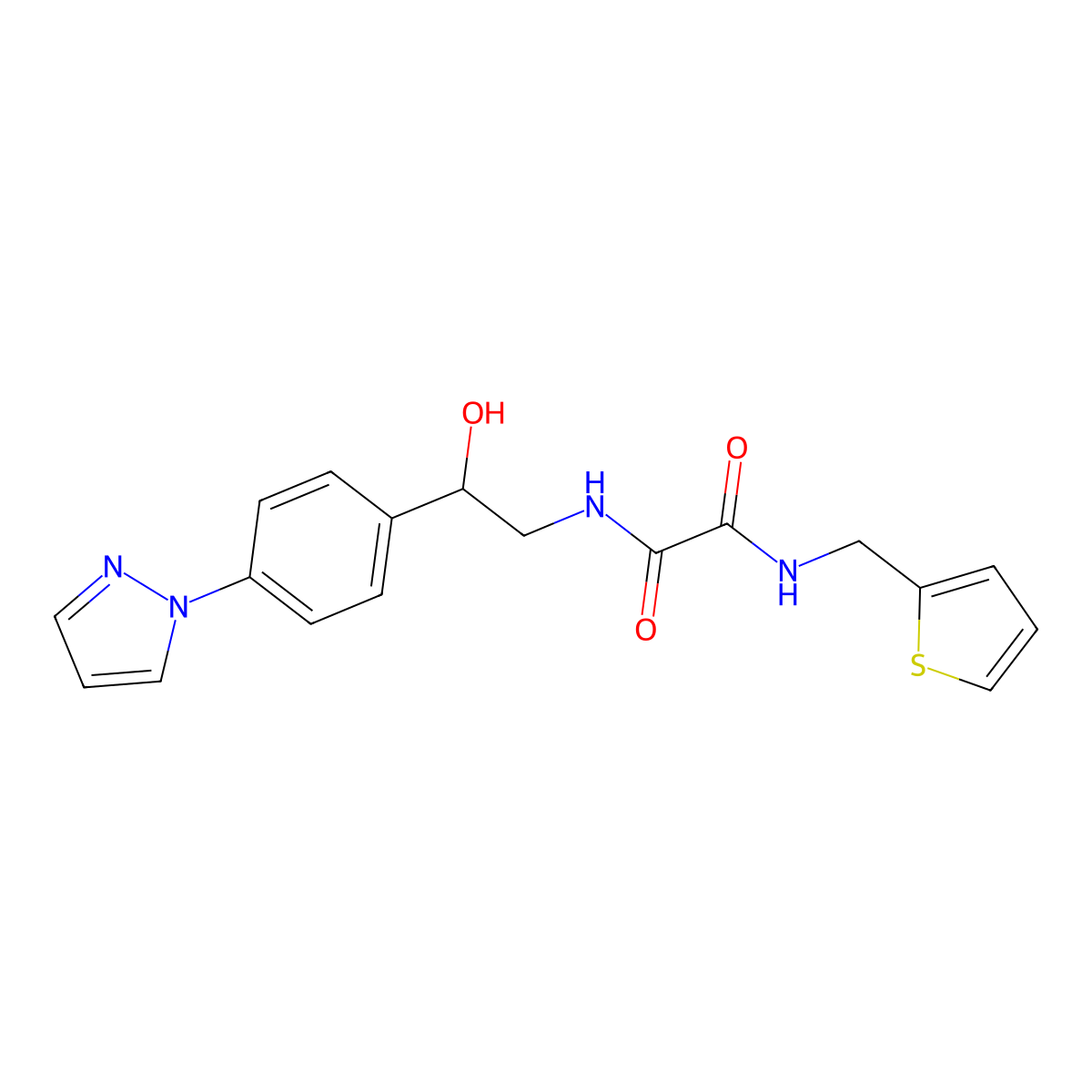 N'-{2-hydroxy-2-[4-(1H-pyrazol-1-yl)phenyl]ethyl}-N-[(thiophen-2-yl)methyl]ethanediamide molecular structure, CAS 2415582-71-5