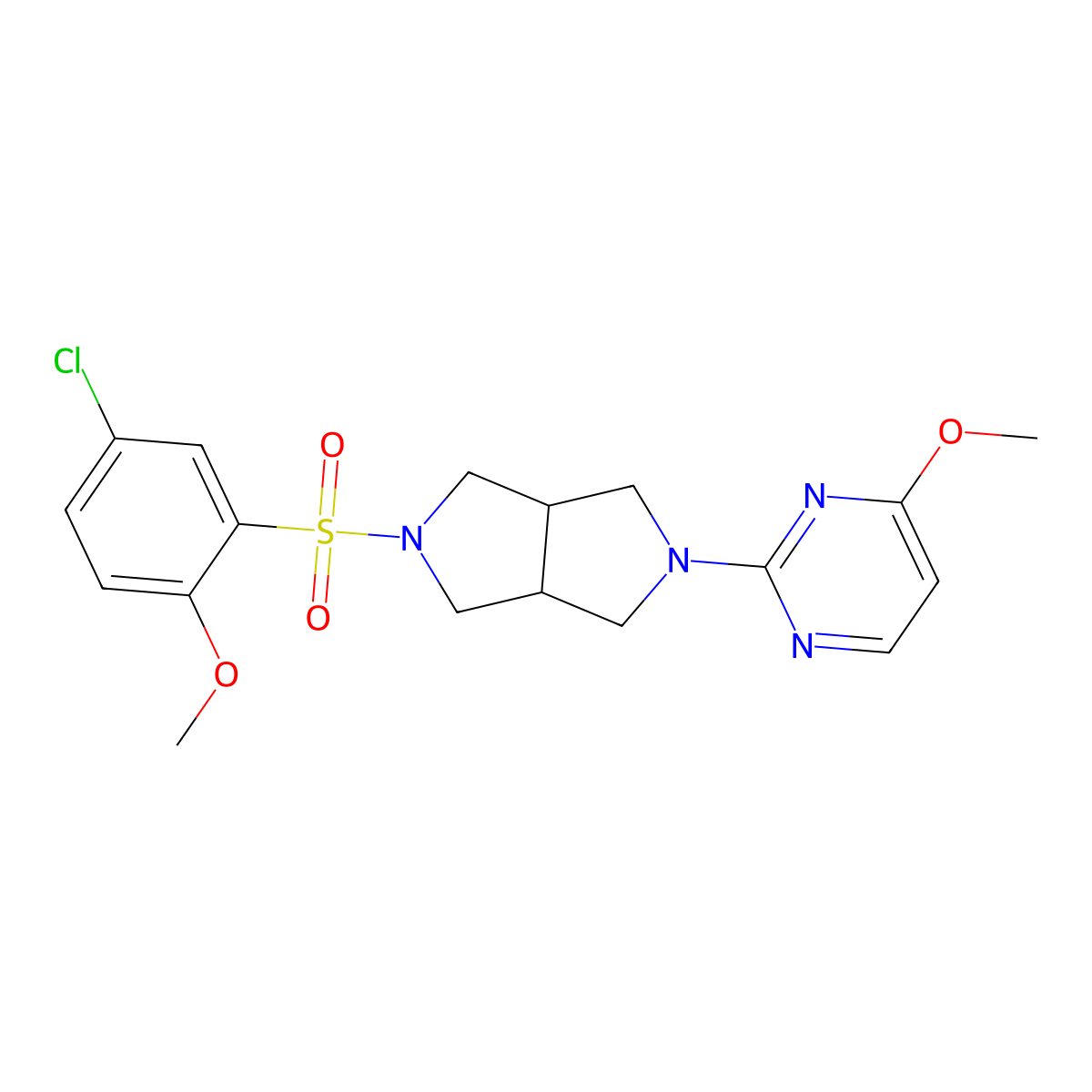 2-[5-(5-Chloro-2-methoxybenzenesulfonyl)-octahydropyrrolo[3,4-c]pyrrol-2-yl]-4-methoxypyrimidine molecular structure, CAS 2415582-72-6