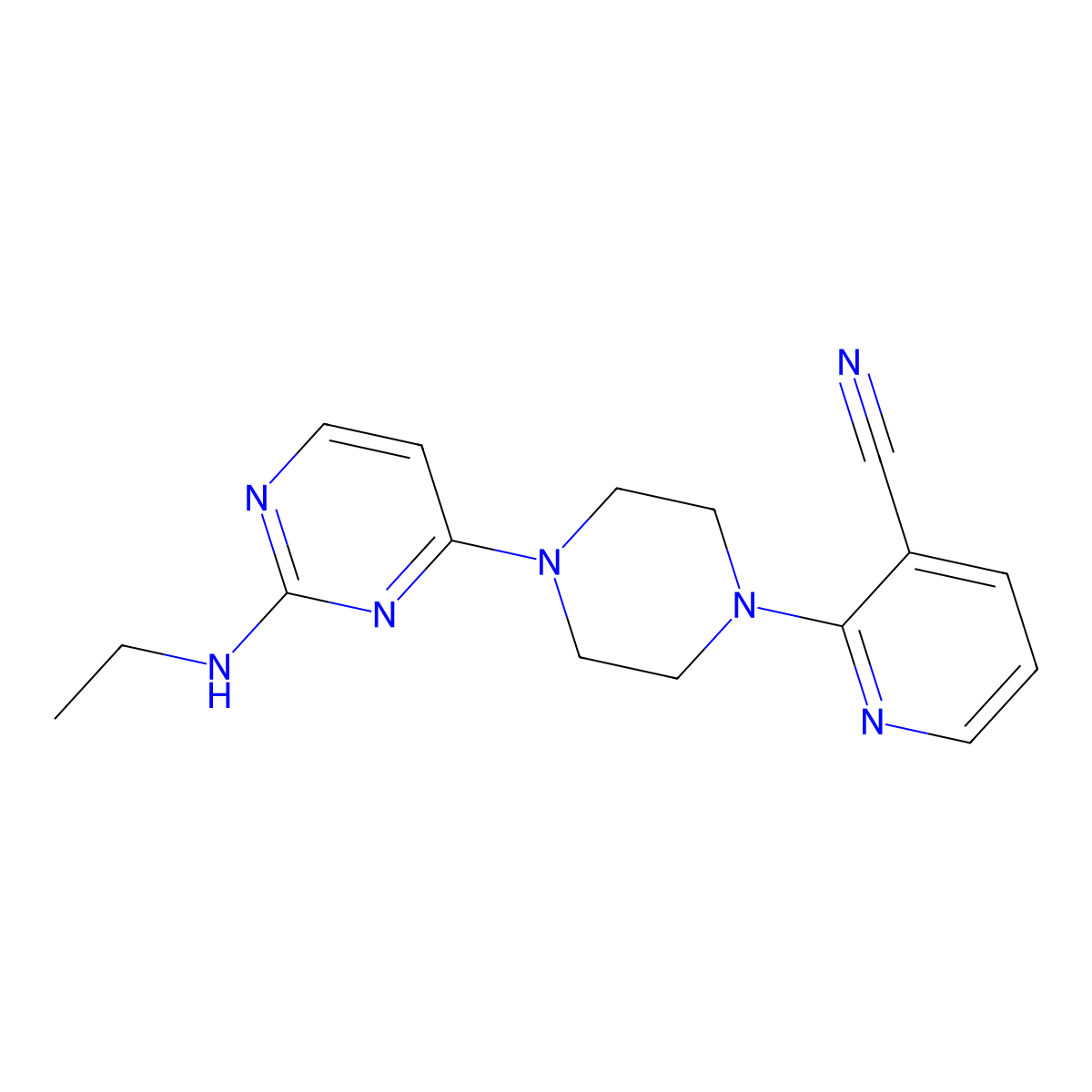 2-{4-[2-(Ethylamino)pyrimidin-4-yl]piperazin-1-yl}pyridine-3-carbonitrile molecular structure, CAS 2415582-74-8