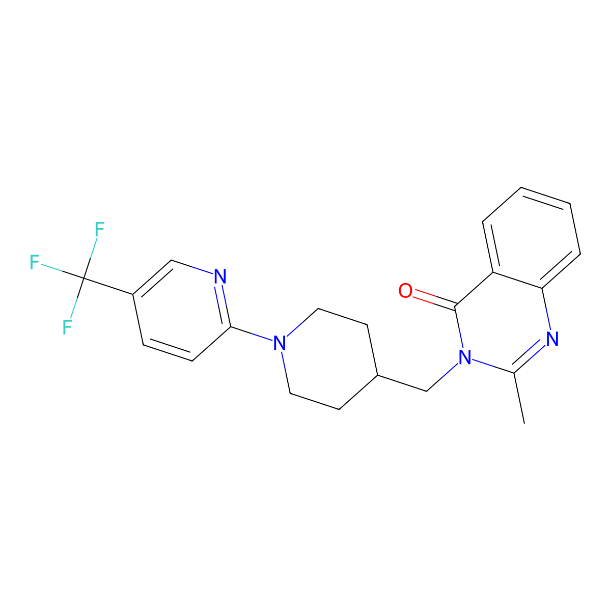 2-Methyl-3-({1-[5-(trifluoromethyl)pyridin-2-yl]piperidin-4-yl}methyl)-3,4-dihydroquinazolin-4-one molecular structure, CAS 2415582-76-0