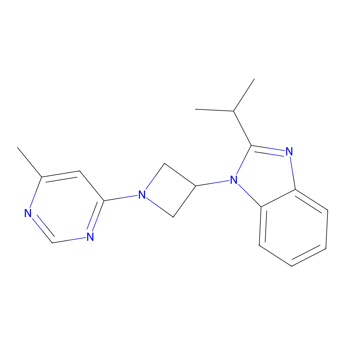 1-[1-(6-methylpyrimidin-4-yl)azetidin-3-yl]-2-(propan-2-yl)-1H-1,3-benzodiazole molecular structure, CAS 2415582-77-1