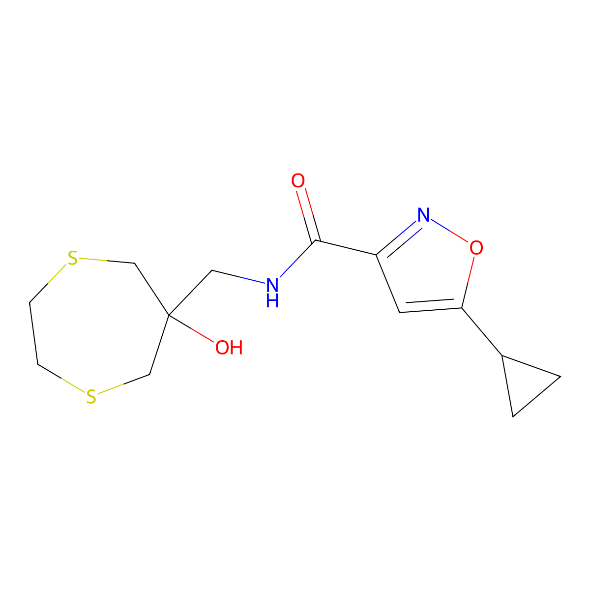 5-Cyclopropyl-N-[(6-hydroxy-1,4-dithiepan-6-yl)methyl]-1,2-oxazole-3-carboxamide molecular structure, CAS 2415582-78-2