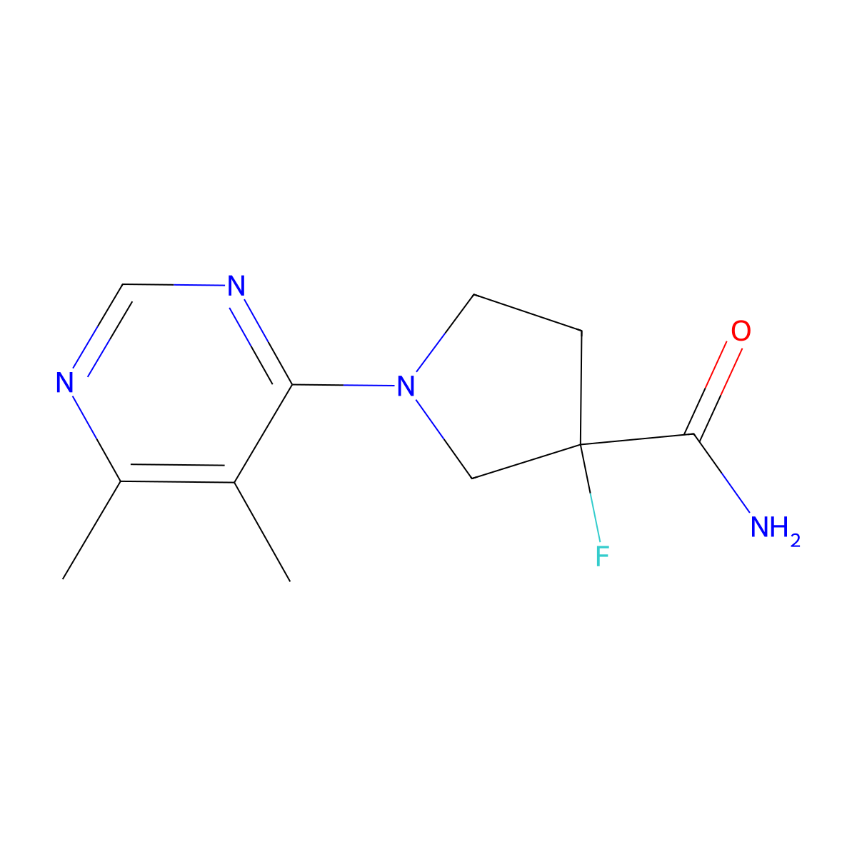 1-(5,6-Dimethylpyrimidin-4-yl)-3-fluoropyrrolidine-3-carboxamide molecular structure, CAS 2415582-79-3