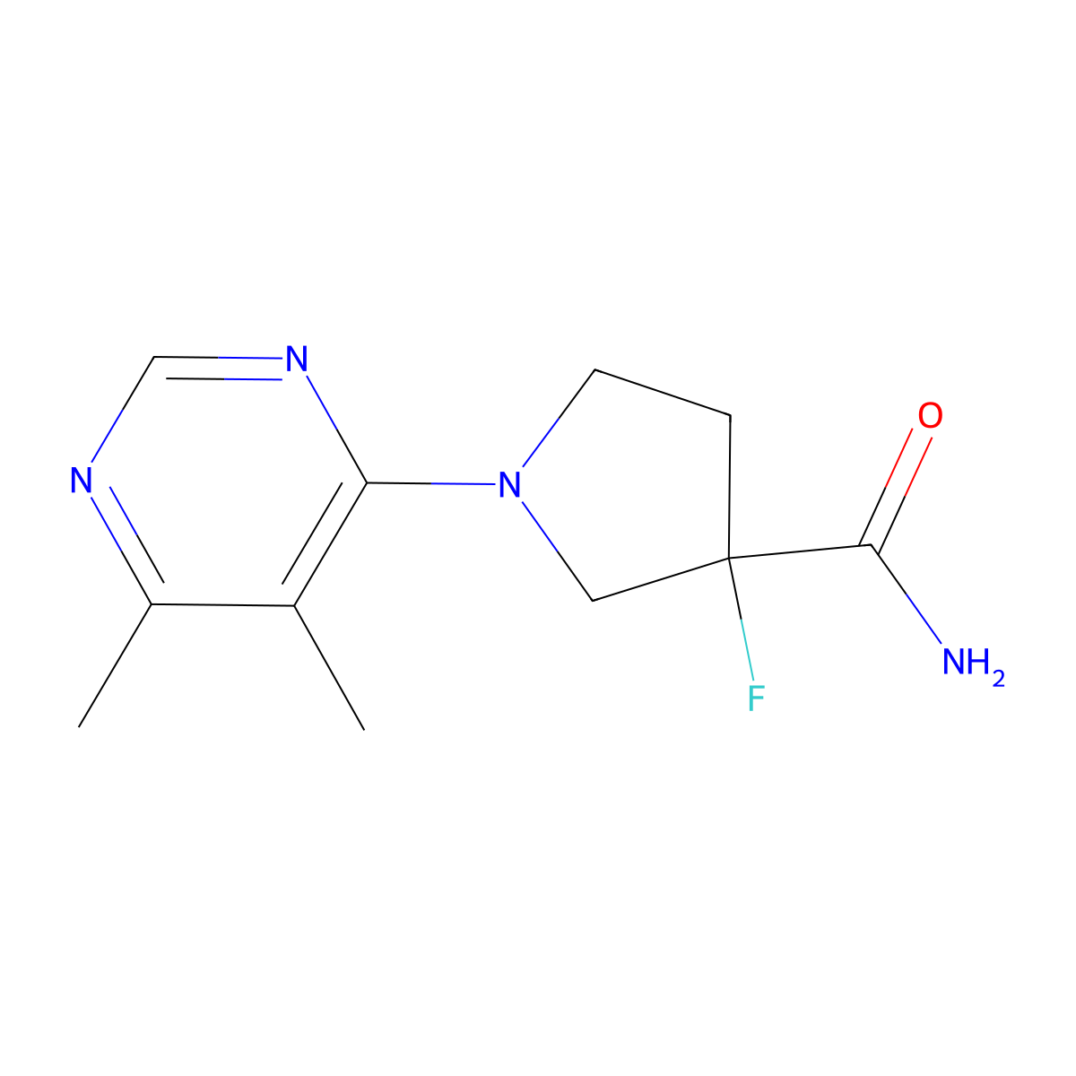 1-(5,6-Dimethylpyrimidin-4-yl)-3-fluoropyrrolidine-3-carboxamide molecular structure, CAS 2415582-79-3