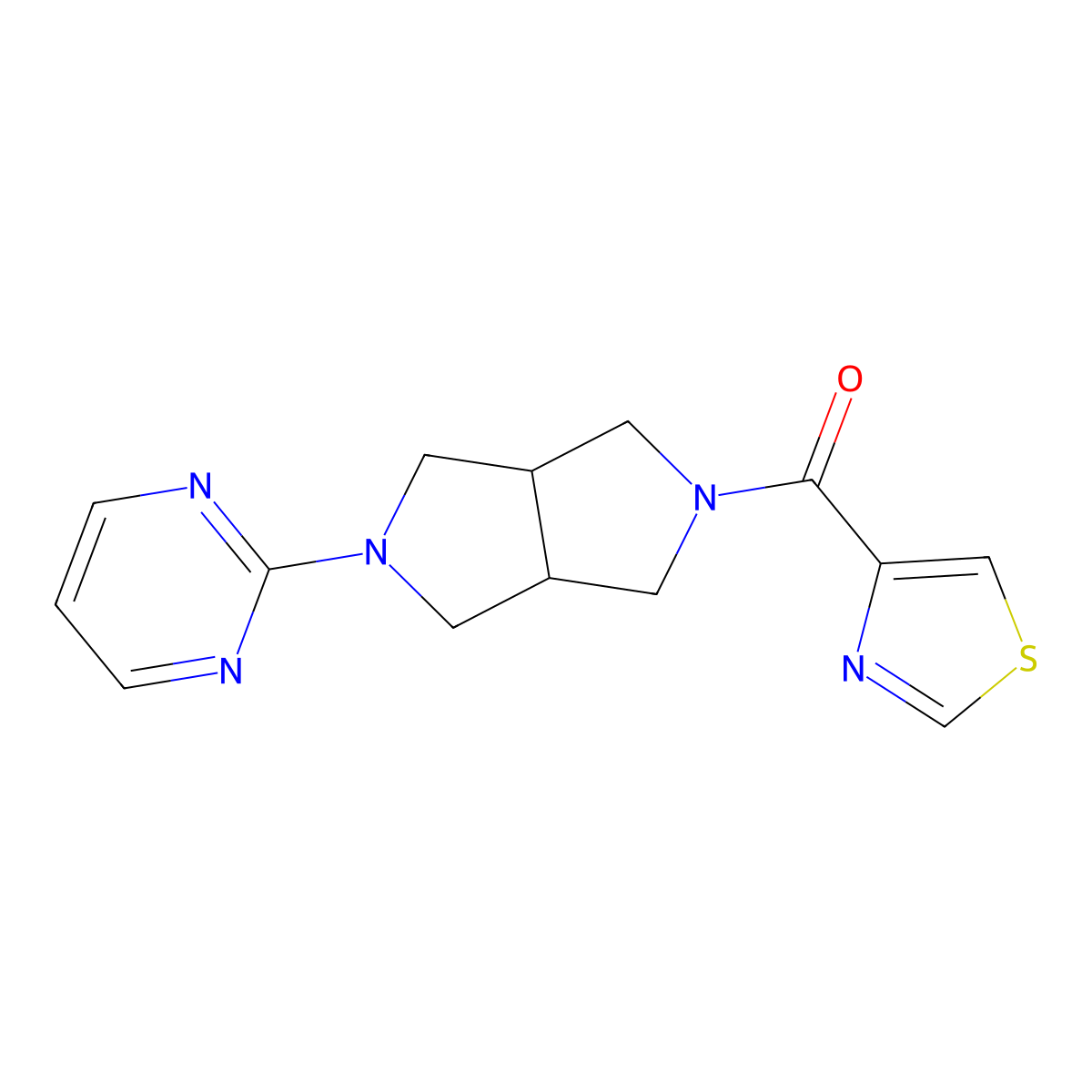 2-[5-(1,3-Thiazole-4-carbonyl)-octahydropyrrolo[3,4-c]pyrrol-2-yl]pyrimidine molecular structure, CAS 2415582-80-6