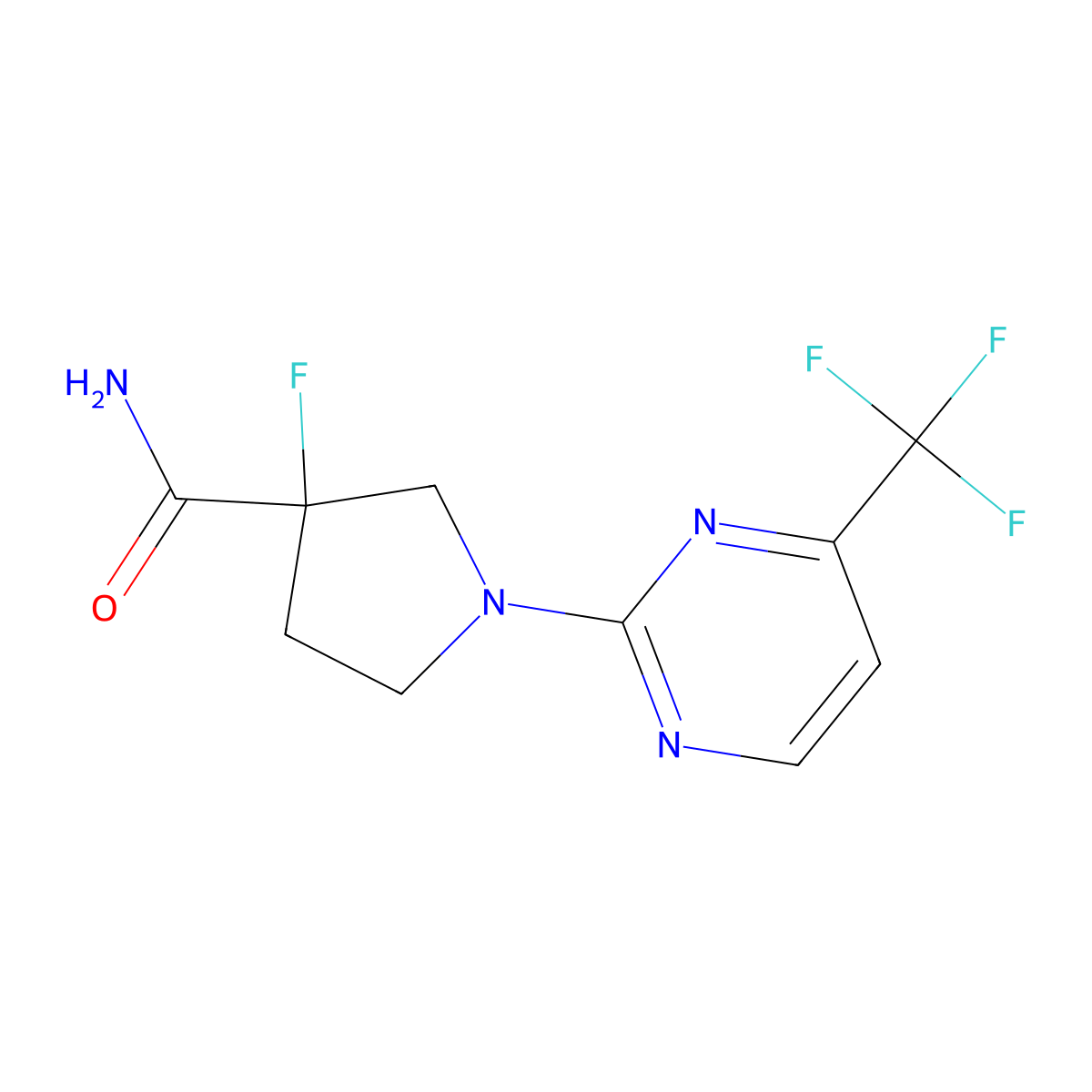 3-Fluoro-1-[4-(trifluoromethyl)pyrimidin-2-yl]pyrrolidine-3-carboxamide molecular structure, CAS 2415582-82-8