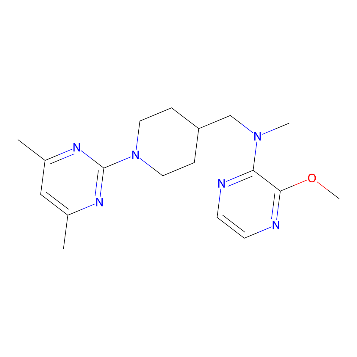 N-{[1-(4,6-dimethylpyrimidin-2-yl)piperidin-4-yl]methyl}-3-methoxy-N-methylpyrazin-2-amine molecular structure, CAS 2415582-85-1