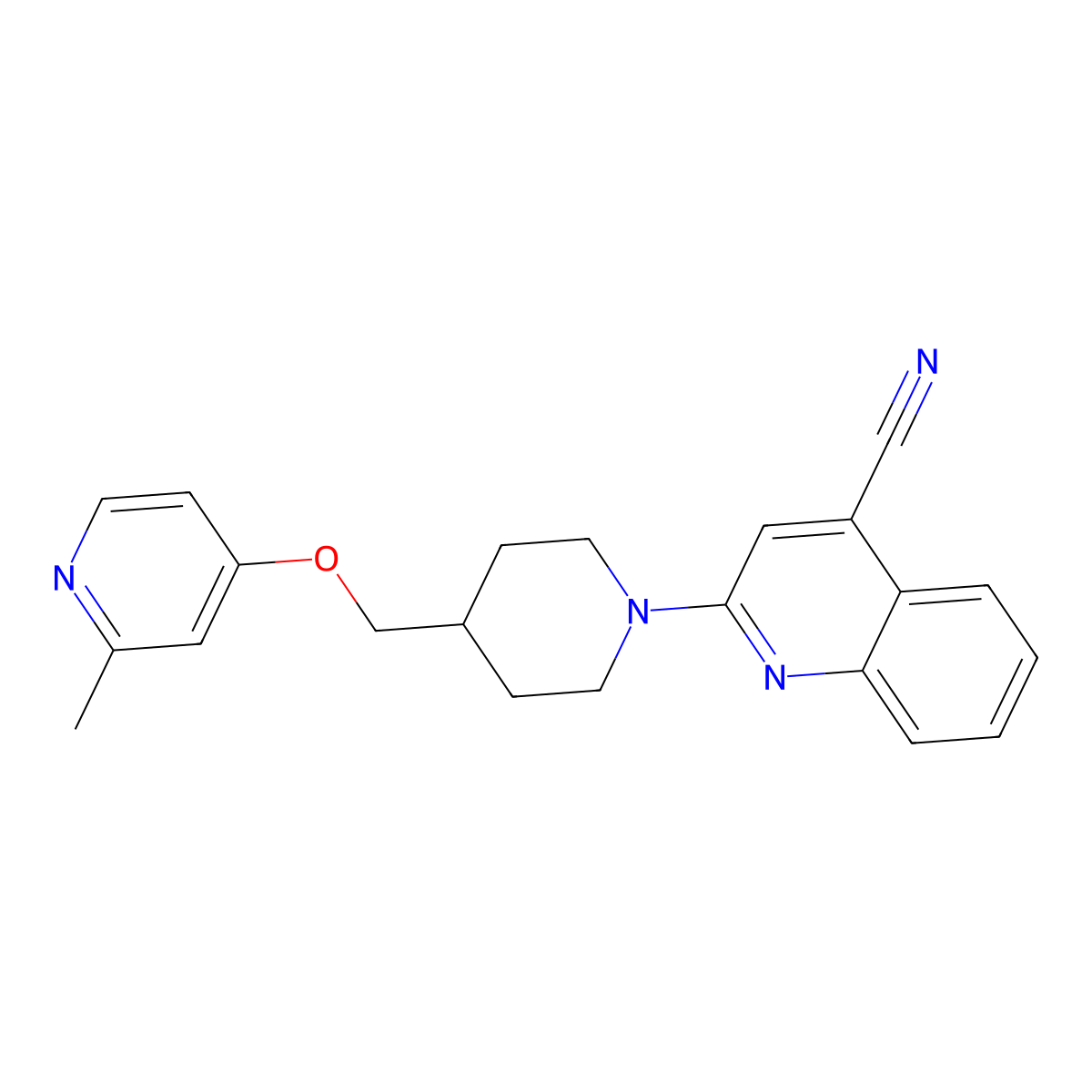 2-(4-{[(2-Methylpyridin-4-yl)oxy]methyl}piperidin-1-yl)quinoline-4-carbonitrile molecular structure, CAS 2415582-90-8