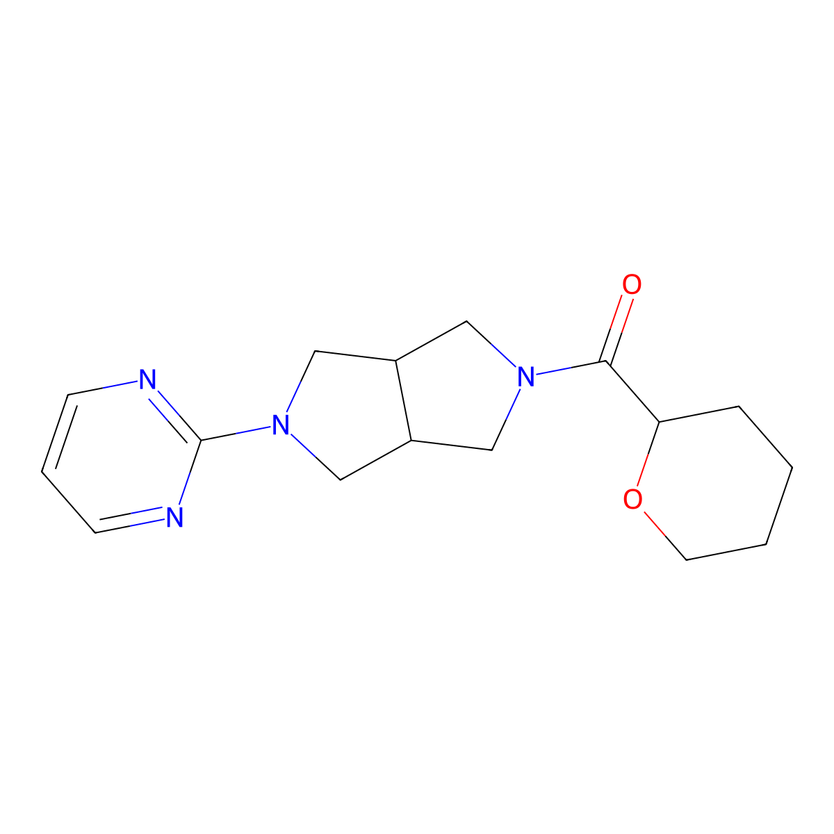 2-[5-(Oxane-2-carbonyl)-octahydropyrrolo[3,4-c]pyrrol-2-yl]pyrimidine molecular structure, CAS 2415582-91-9