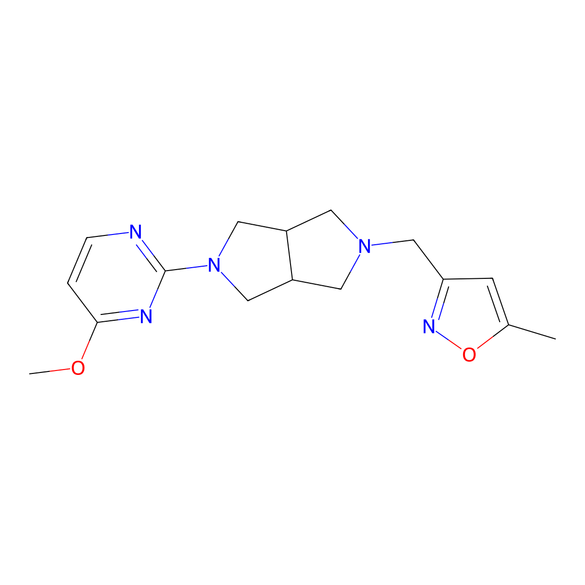 4-Methoxy-2-{5-[(5-methyl-1,2-oxazol-3-yl)methyl]-octahydropyrrolo[3,4-c]pyrrol-2-yl}pyrimidine molecular structure, CAS 2415582-97-5