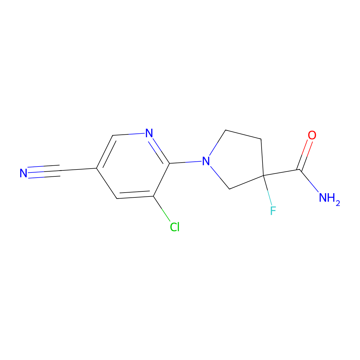 1-(3-Chloro-5-cyanopyridin-2-yl)-3-fluoropyrrolidine-3-carboxamide molecular structure, CAS 2415582-98-6