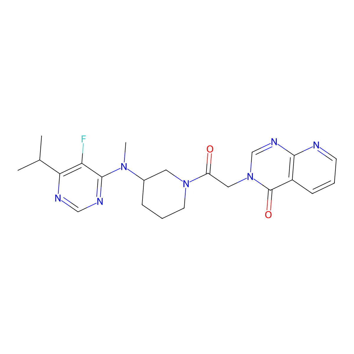3-[2-(3-{[5-fluoro-6-(propan-2-yl)pyrimidin-4-yl](methyl)amino}piperidin-1-yl)-2-oxoethyl]-3H,4H-pyrido[2,3-d]pyrimidin-4-one molecular structure, CAS 2415583-01-4
