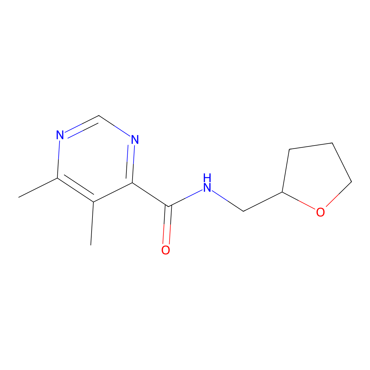5,6-dimethyl-N-[(oxolan-2-yl)methyl]pyrimidine-4-carboxamide molecular structure, CAS 2415583-03-6
