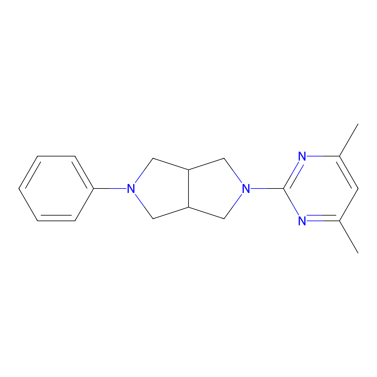 4,6-Dimethyl-2-{5-phenyl-octahydropyrrolo[3,4-c]pyrrol-2-yl}pyrimidine molecular structure, CAS 2415583-13-8