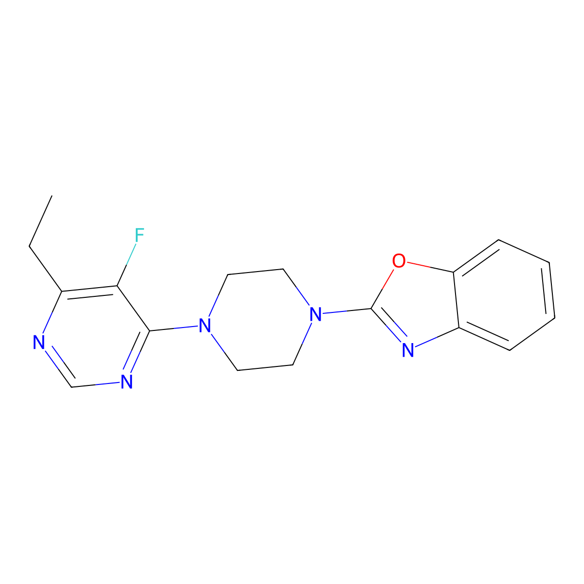 2-[4-(6-Ethyl-5-fluoropyrimidin-4-yl)piperazin-1-yl]-1,3-benzoxazole molecular structure, CAS 2415583-14-9