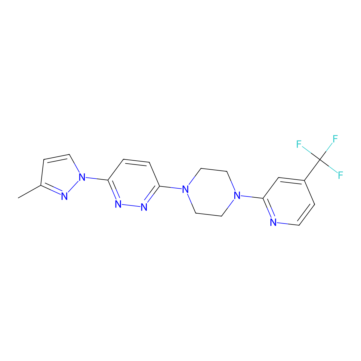 3-(3-methyl-1H-pyrazol-1-yl)-6-{4-[4-(trifluoromethyl)pyridin-2-yl]piperazin-1-yl}pyridazine molecular structure, CAS 2415583-21-8
