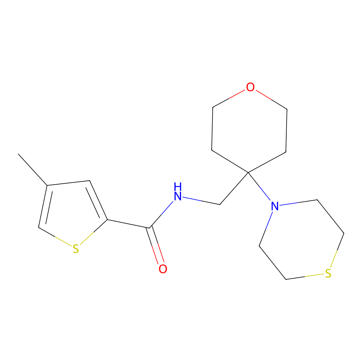4-methyl-N-{[4-(thiomorpholin-4-yl)oxan-4-yl]methyl}thiophene-2-carboxamide molecular structure, CAS 2415583-24-1