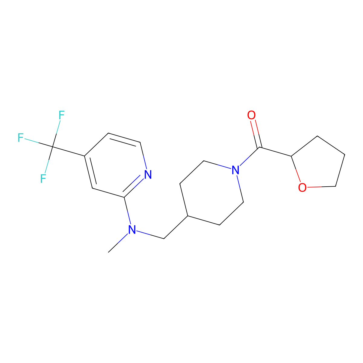 N-methyl-N-{[1-(oxolane-2-carbonyl)piperidin-4-yl]methyl}-4-(trifluoromethyl)pyridin-2-amine molecular structure, CAS 2415583-25-2