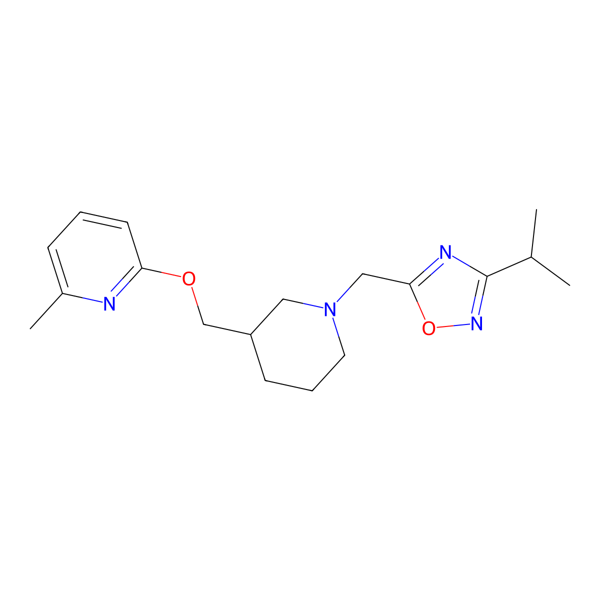 2-Methyl-6-[(1-{[3-(propan-2-yl)-1,2,4-oxadiazol-5-yl]methyl}piperidin-3-yl)methoxy]pyridine molecular structure, CAS 2415583-30-9