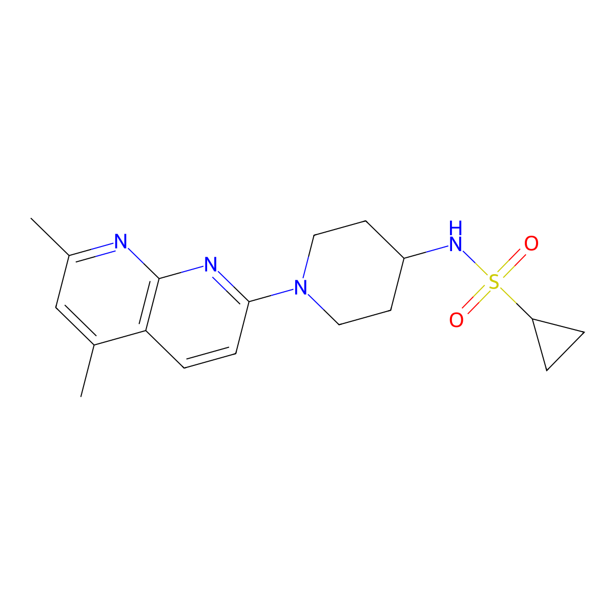 N-[1-(5,7-Dimethyl-1,8-naphthyridin-2-yl)piperidin-4-yl]cyclopropanesulfonamide molecular structure, CAS 2415583-32-1