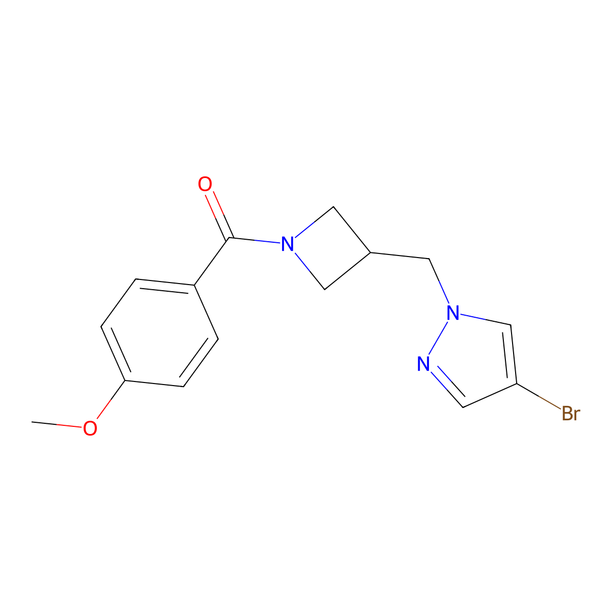 4-bromo-1-{[1-(4-methoxybenzoyl)azetidin-3-yl]methyl}-1H-pyrazole molecular structure, CAS 2415583-34-3