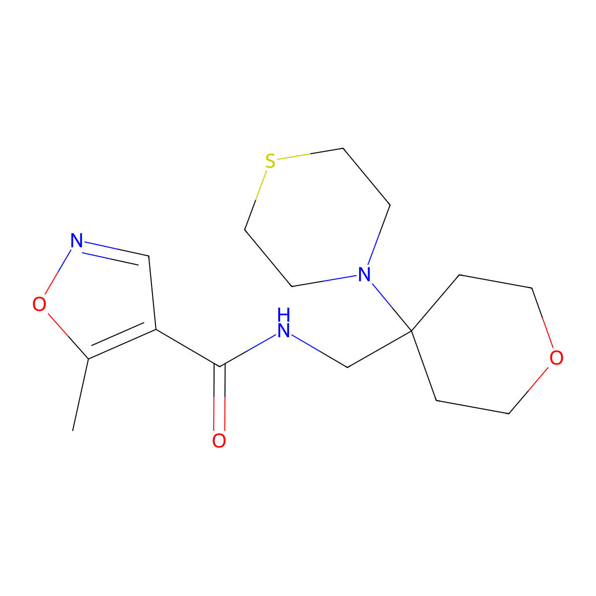 5-methyl-N-{[4-(thiomorpholin-4-yl)oxan-4-yl]methyl}-1,2-oxazole-4-carboxamide molecular structure, CAS 2415583-35-4