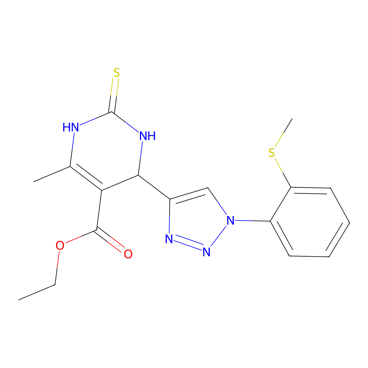 ethyl 6-methyl-4-{1-[2-(methylsulfanyl)phenyl]-1H-1,2,3-triazol-4-yl}-2-sulfanylidene-1,2,3,4-tetrahydropyrimidine-5-carboxylate molecular structure, CAS 2415583-37-6