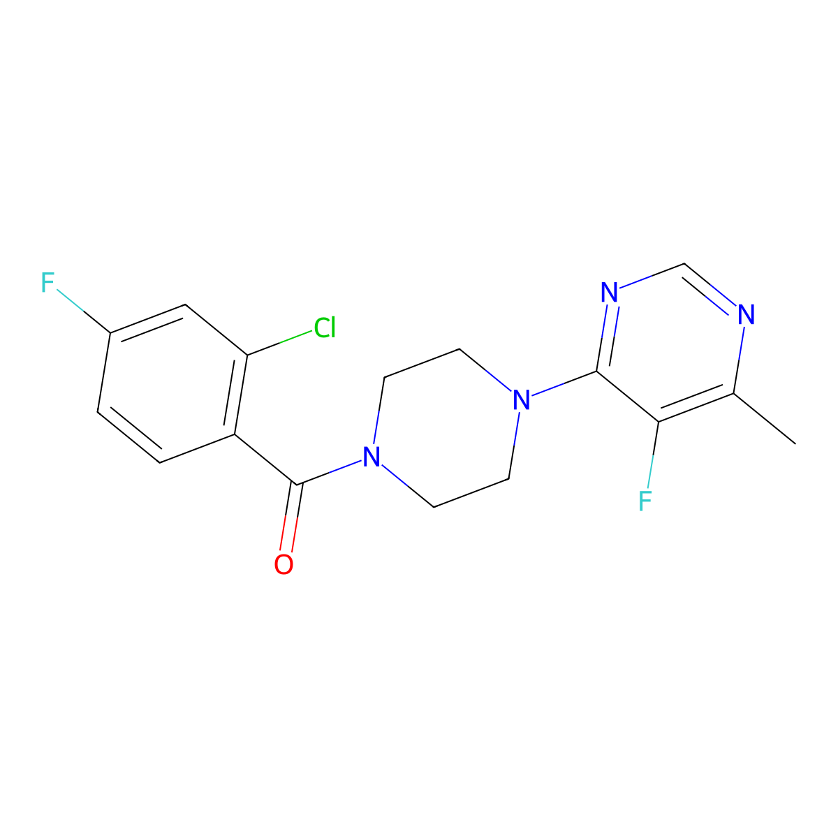 4-[4-(2-Chloro-4-fluorobenzoyl)piperazin-1-yl]-5-fluoro-6-methylpyrimidine molecular structure, CAS 2415583-38-7