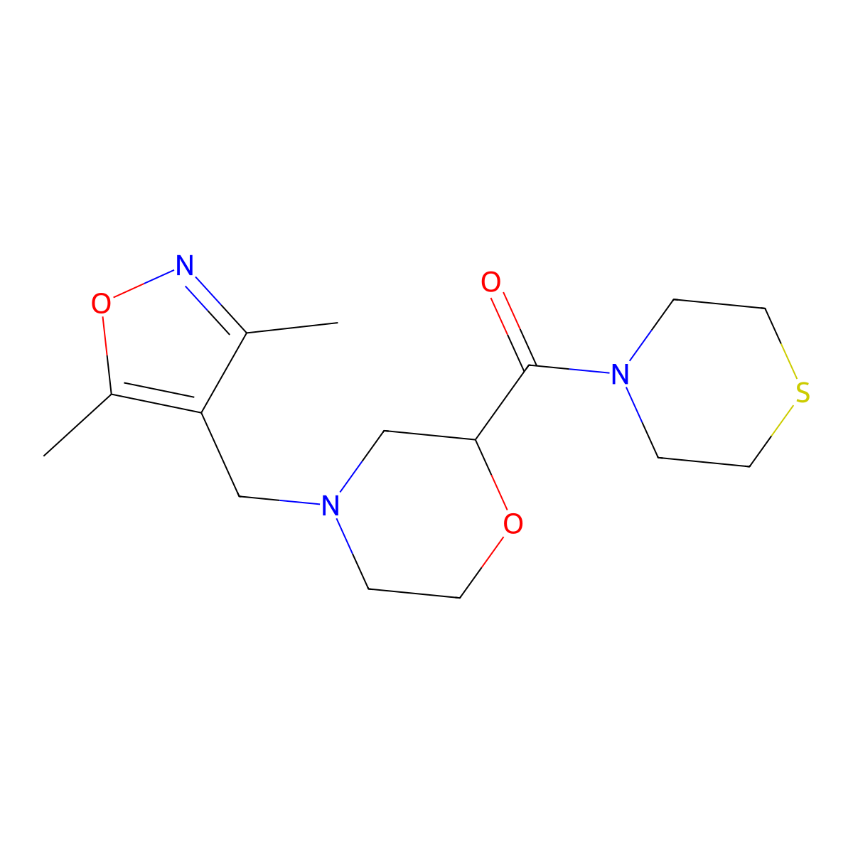 4-[(3,5-Dimethyl-1,2-oxazol-4-yl)methyl]-2-(thiomorpholine-4-carbonyl)morpholine molecular structure, CAS 2415583-39-8
