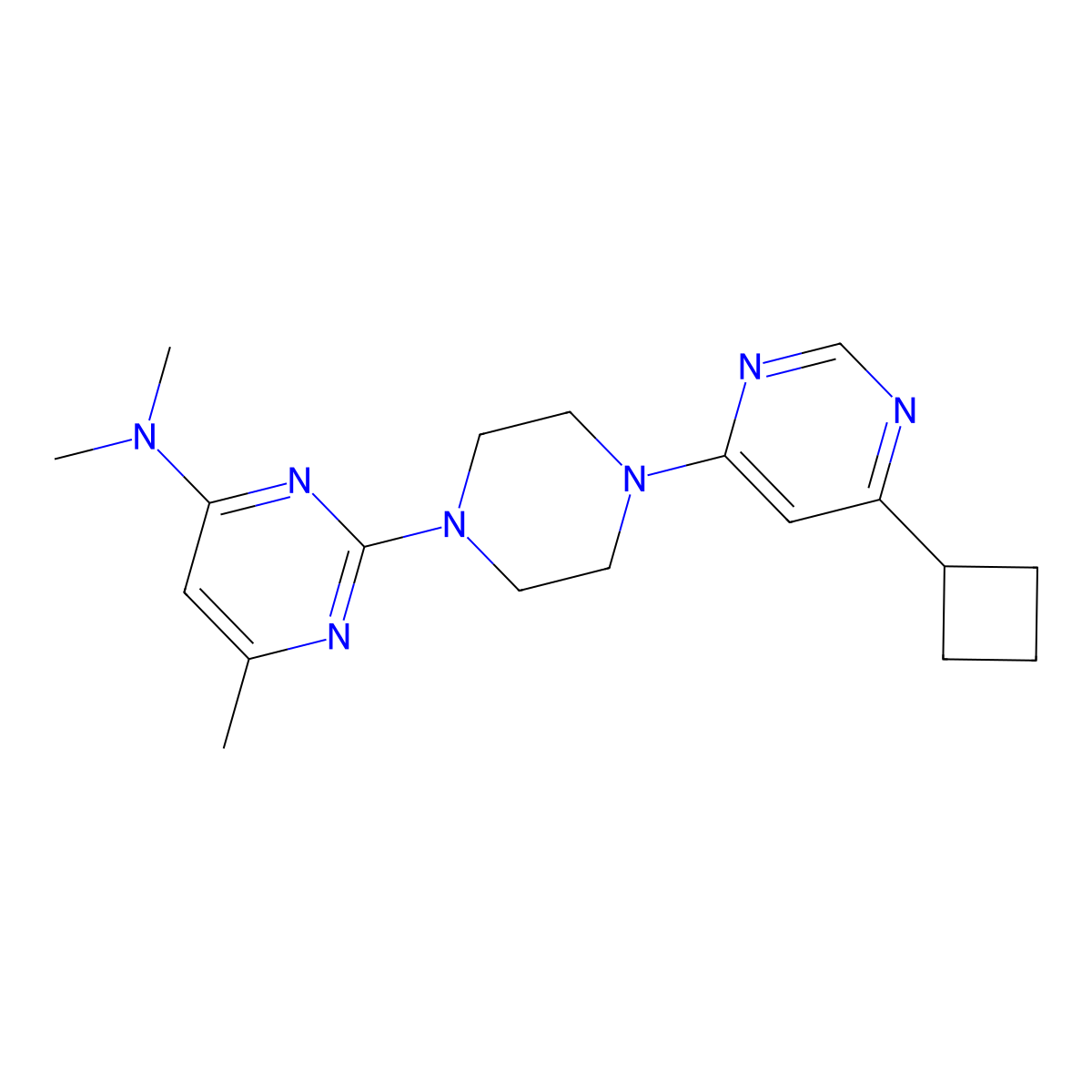 2-[4-(6-cyclobutylpyrimidin-4-yl)piperazin-1-yl]-N,N,6-trimethylpyrimidin-4-amine molecular structure, CAS 2415583-42-3