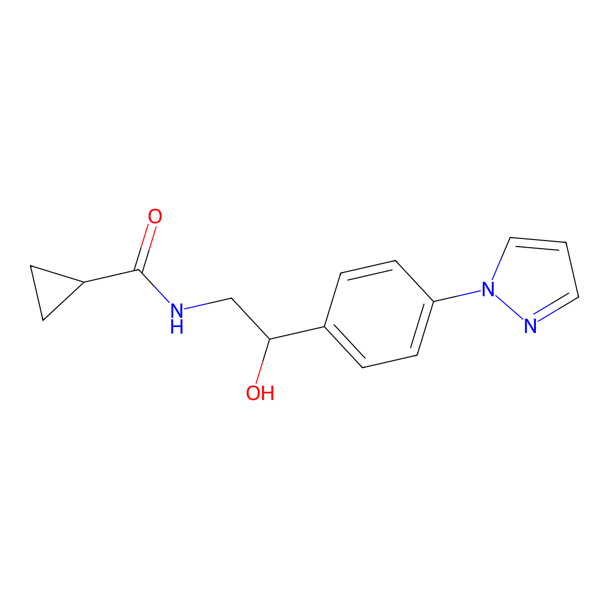 N-{2-hydroxy-2-[4-(1H-pyrazol-1-yl)phenyl]ethyl}cyclopropanecarboxamide molecular structure, CAS 2415583-43-4