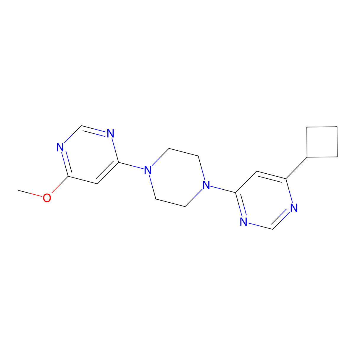 4-Cyclobutyl-6-[4-(6-methoxypyrimidin-4-yl)piperazin-1-yl]pyrimidine molecular structure, CAS 2415583-46-7