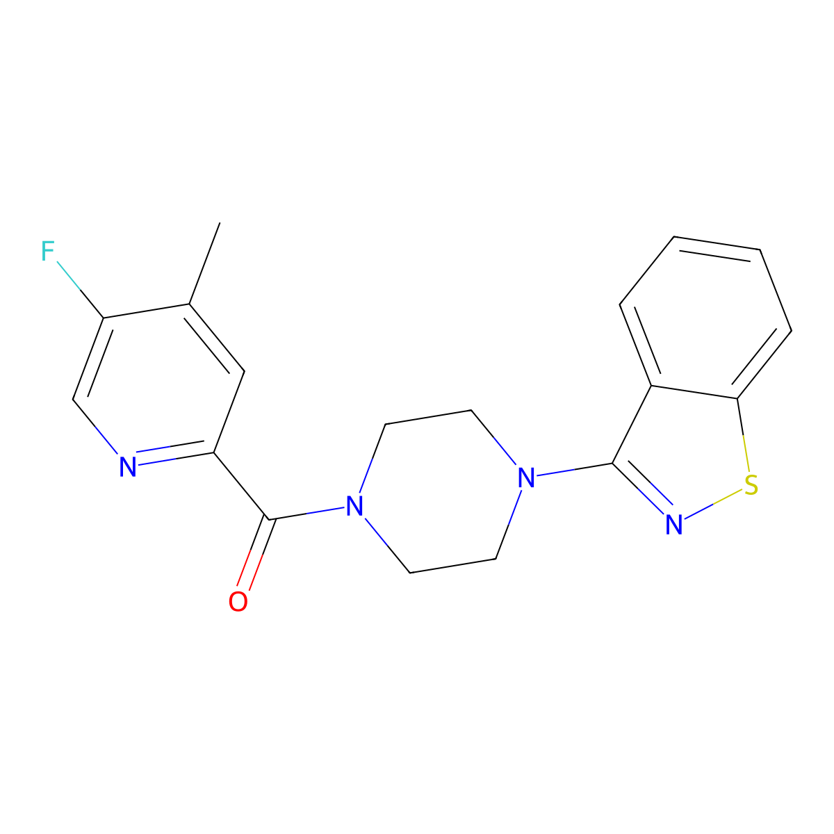 3-[4-(5-Fluoro-4-methylpyridine-2-carbonyl)piperazin-1-yl]-1,2-benzothiazole molecular structure, CAS 2415583-47-8