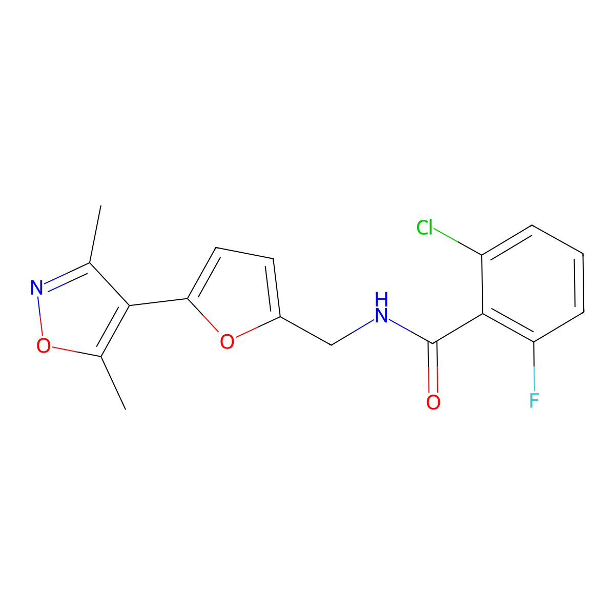 2-chloro-N-{[5-(3,5-dimethyl-1,2-oxazol-4-yl)furan-2-yl]methyl}-6-fluorobenzamide molecular structure, CAS 2415583-50-3