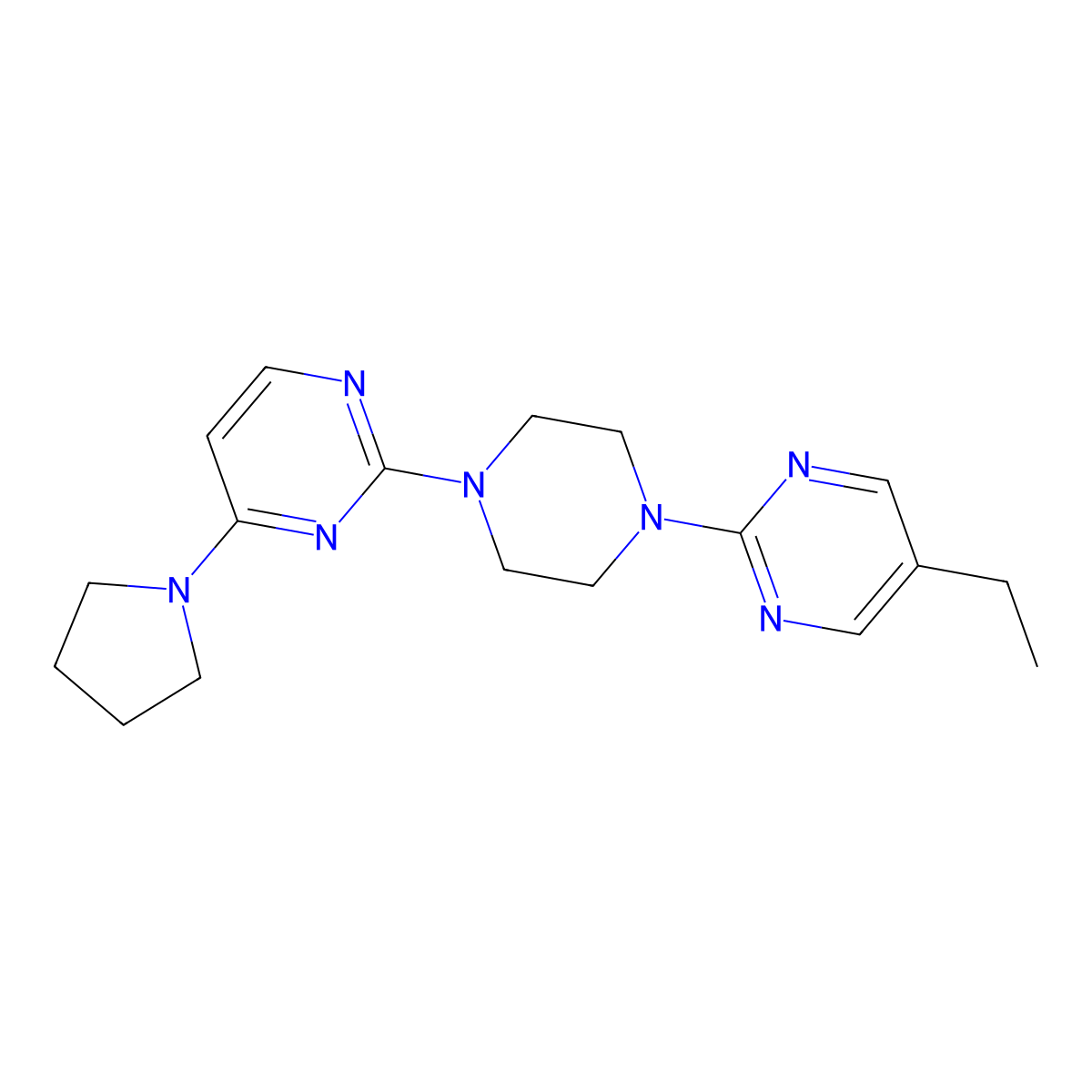 2-[4-(5-Ethylpyrimidin-2-yl)piperazin-1-yl]-4-(pyrrolidin-1-yl)pyrimidine molecular structure, CAS 2415583-52-5