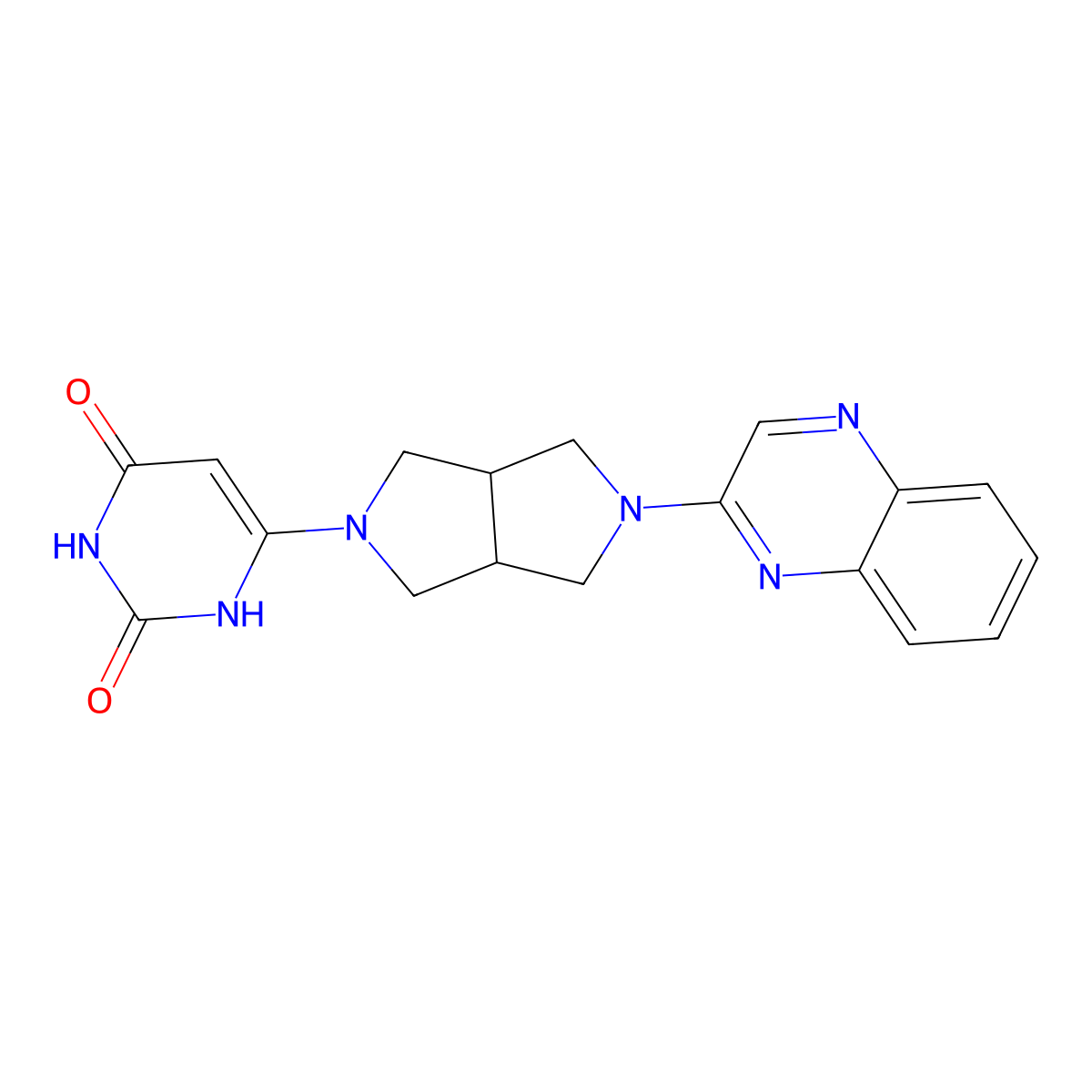 6-[5-(Quinoxalin-2-yl)-octahydropyrrolo[3,4-c]pyrrol-2-yl]-1,2,3,4-tetrahydropyrimidine-2,4-dione molecular structure, CAS 2415583-64-9
