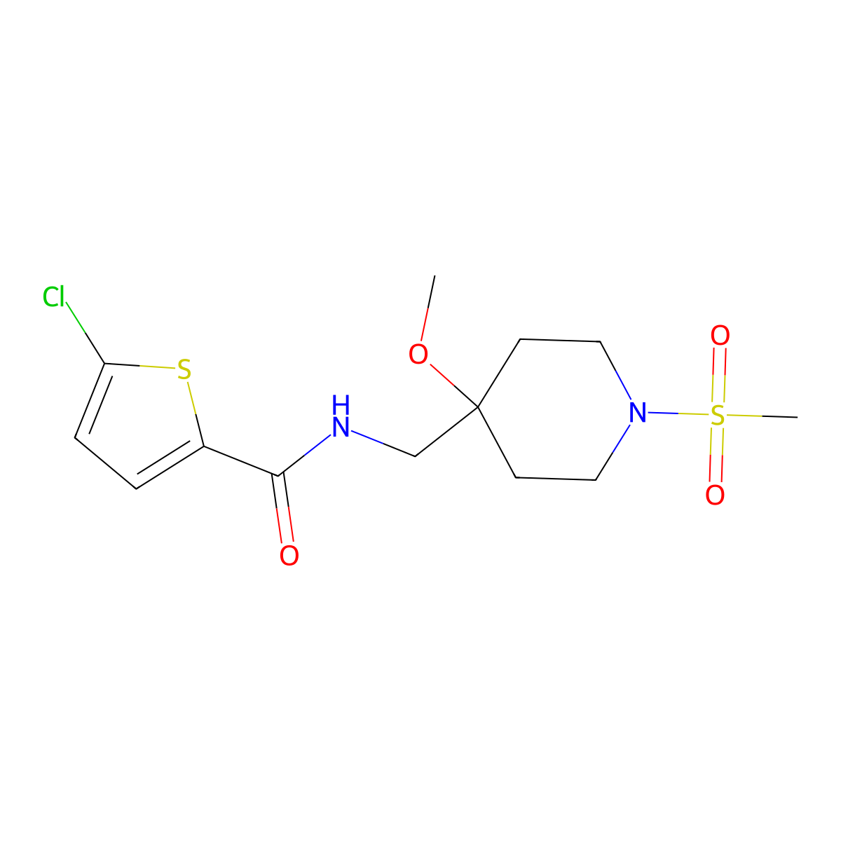 5-chloro-N-[(1-methanesulfonyl-4-methoxypiperidin-4-yl)methyl]thiophene-2-carboxamide molecular structure, CAS 2415583-65-0