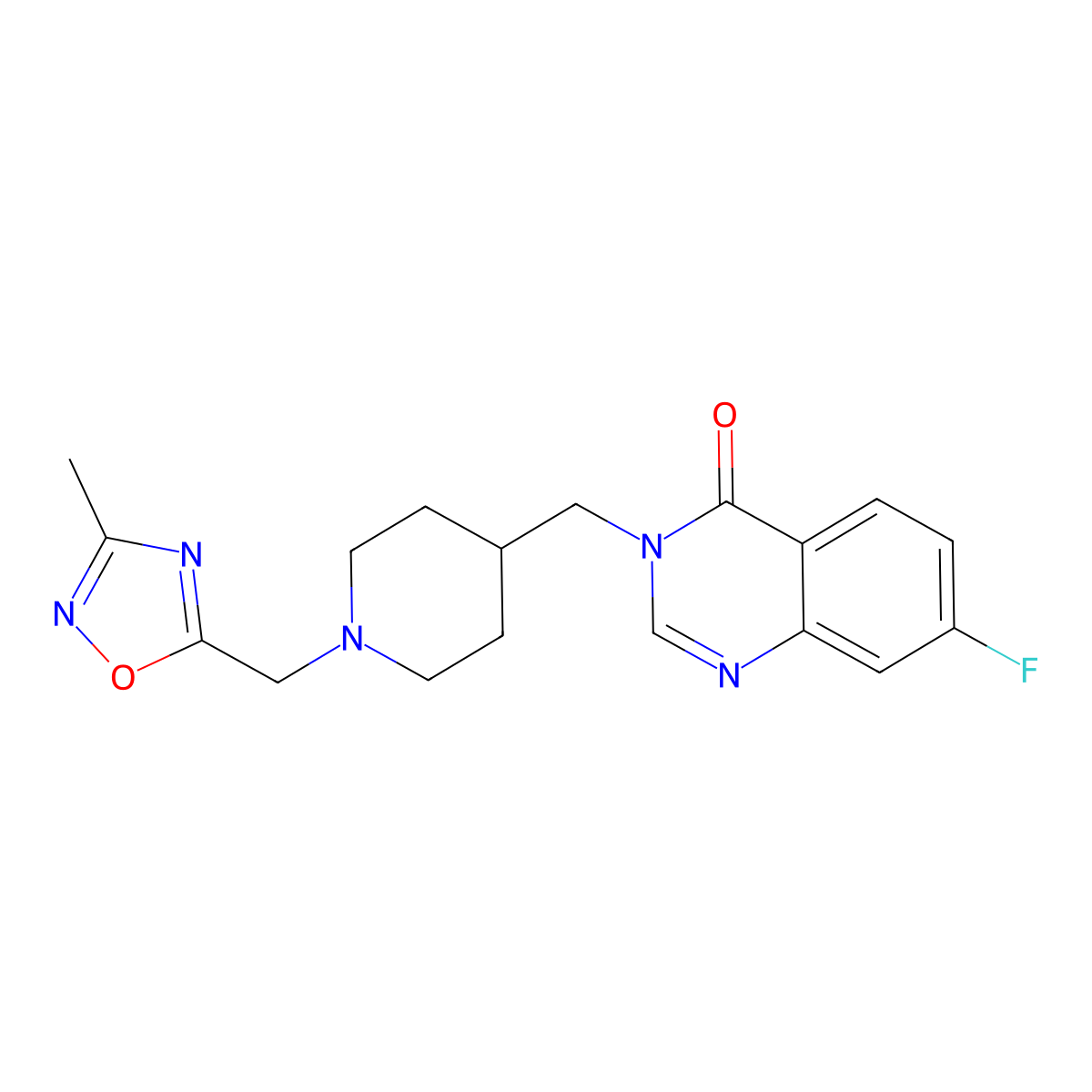 7-Fluoro-3-({1-[(3-methyl-1,2,4-oxadiazol-5-yl)methyl]piperidin-4-yl}methyl)-3,4-dihydroquinazolin-4-one molecular structure, CAS 2415583-67-2