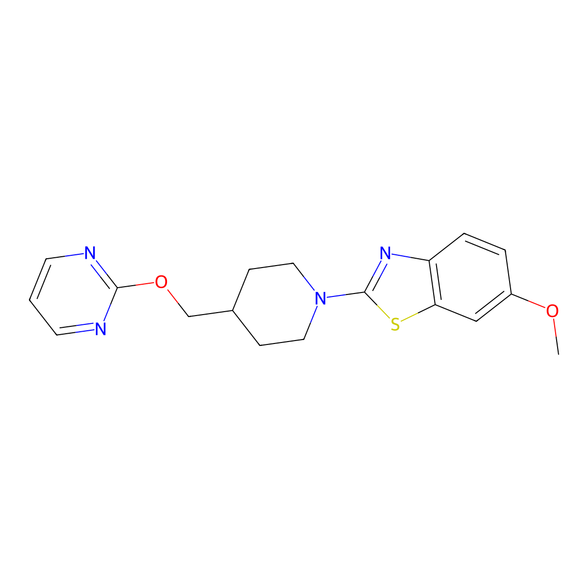 6-Methoxy-2-{4-[(pyrimidin-2-yloxy)methyl]piperidin-1-yl}-1,3-benzothiazole molecular structure, CAS 2415583-69-4