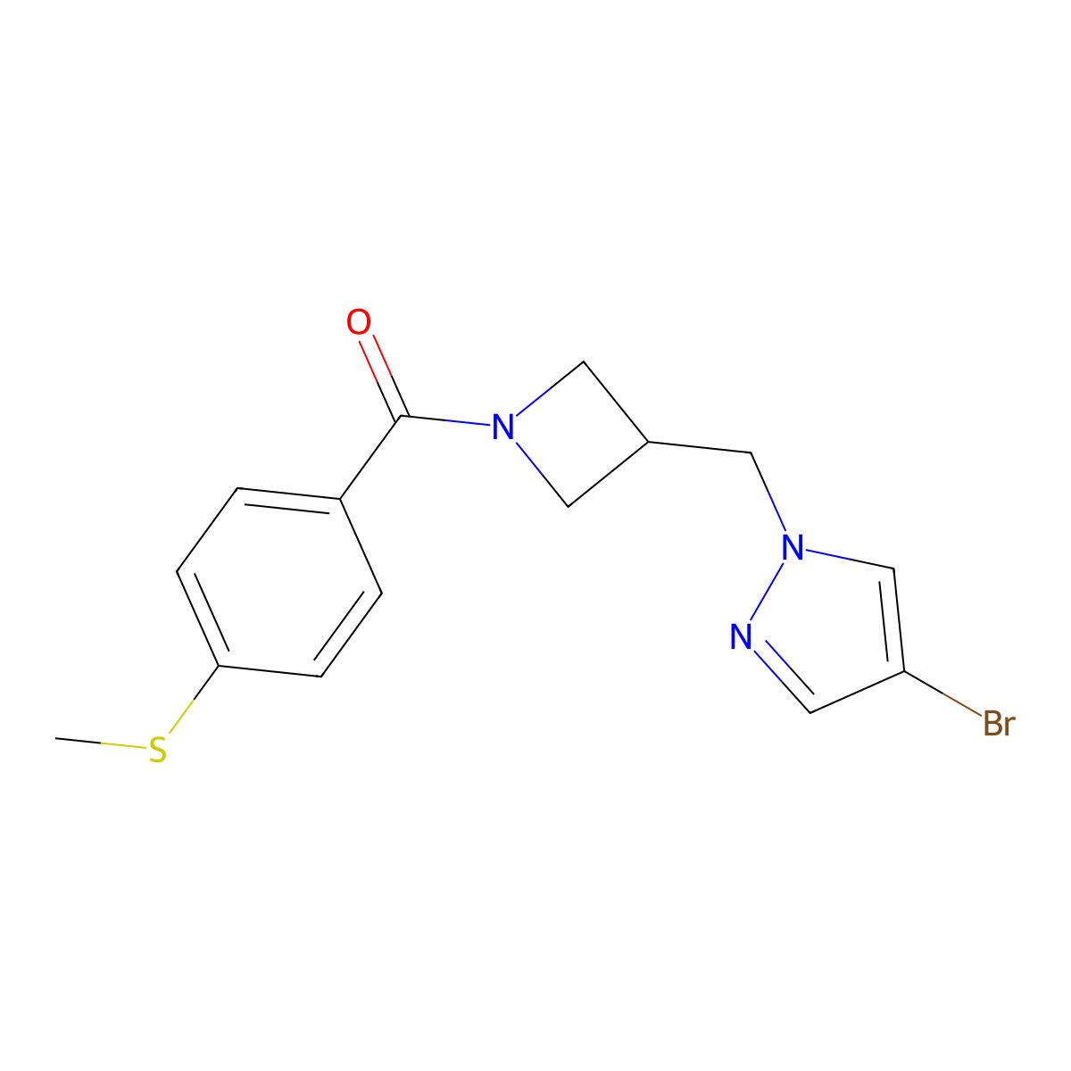 4-bromo-1-({1-[4-(methylsulfanyl)benzoyl]azetidin-3-yl}methyl)-1H-pyrazole molecular structure, CAS 2415583-76-3
