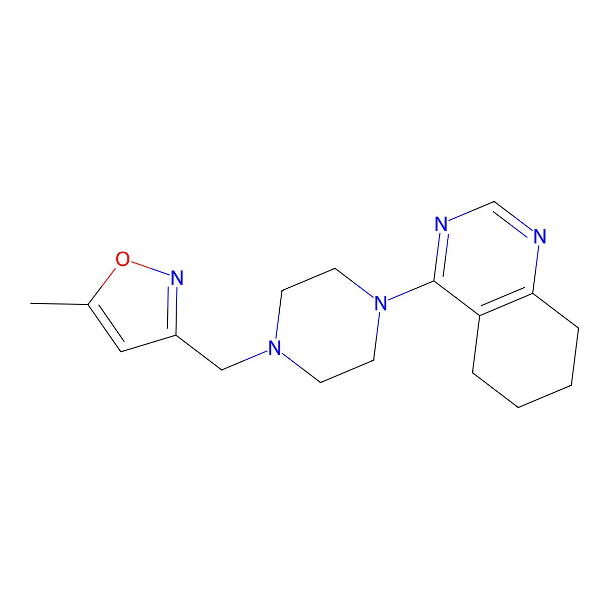 4-{4-[(5-Methyl-1,2-oxazol-3-yl)methyl]piperazin-1-yl}-5,6,7,8-tetrahydroquinazoline molecular structure, CAS 2415583-79-6