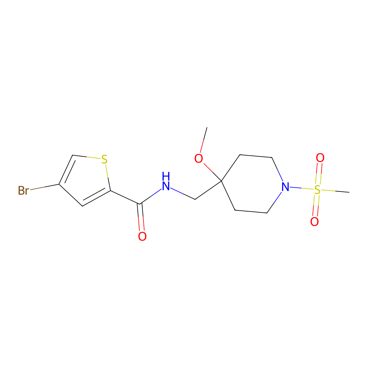 4-bromo-N-[(1-methanesulfonyl-4-methoxypiperidin-4-yl)methyl]thiophene-2-carboxamide molecular structure, CAS 2415583-83-2