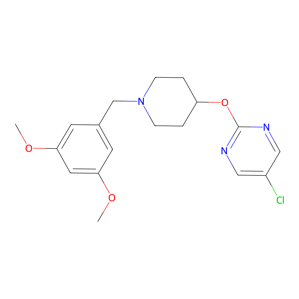 5-Chloro-2-({1-[(3,5-dimethoxyphenyl)methyl]piperidin-4-yl}oxy)pyrimidine molecular structure, CAS 2415583-85-4
